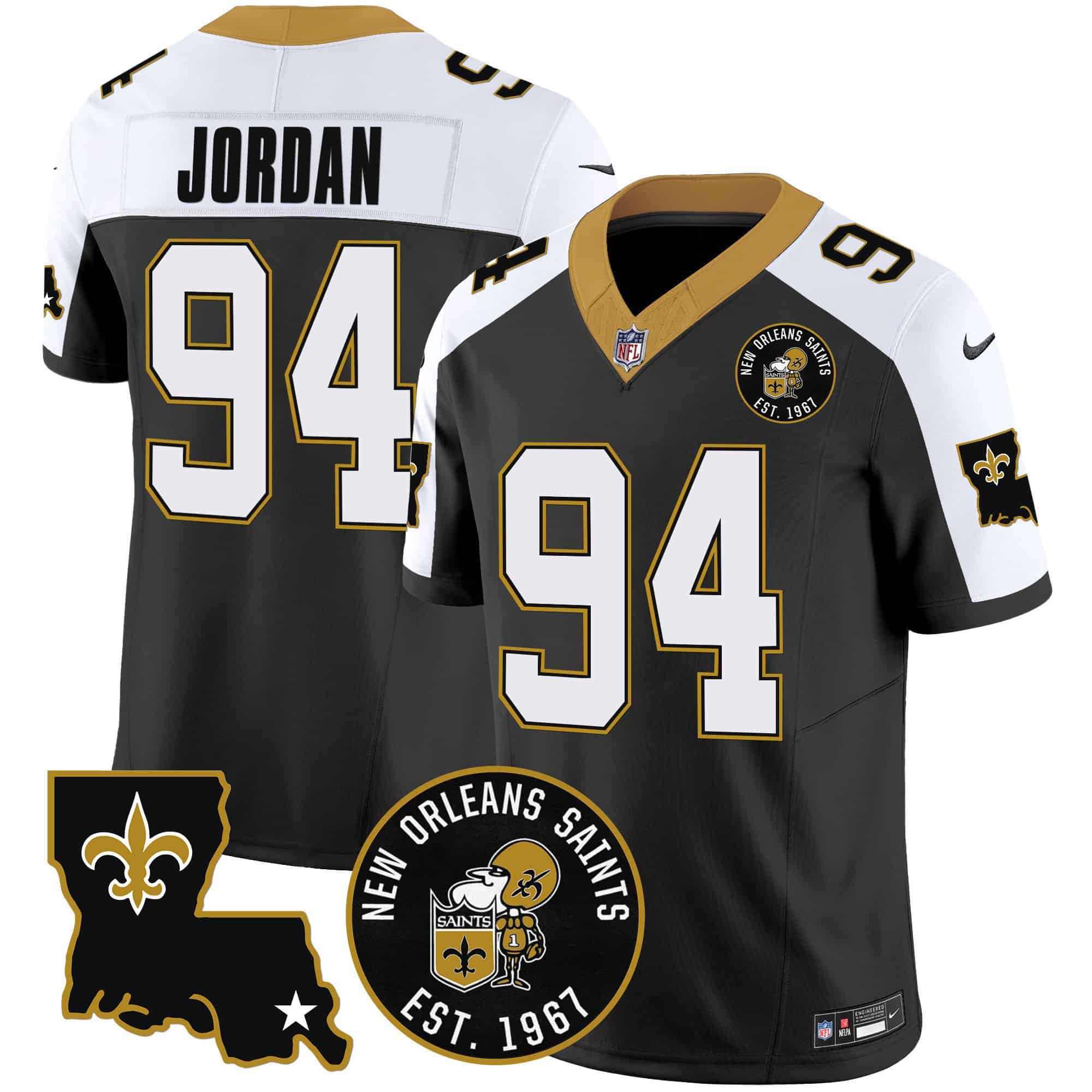 Men New Orleans Saints #94 Jordan Black 2024 Nike 1967 Patch Vapor Limited NFL Jersey